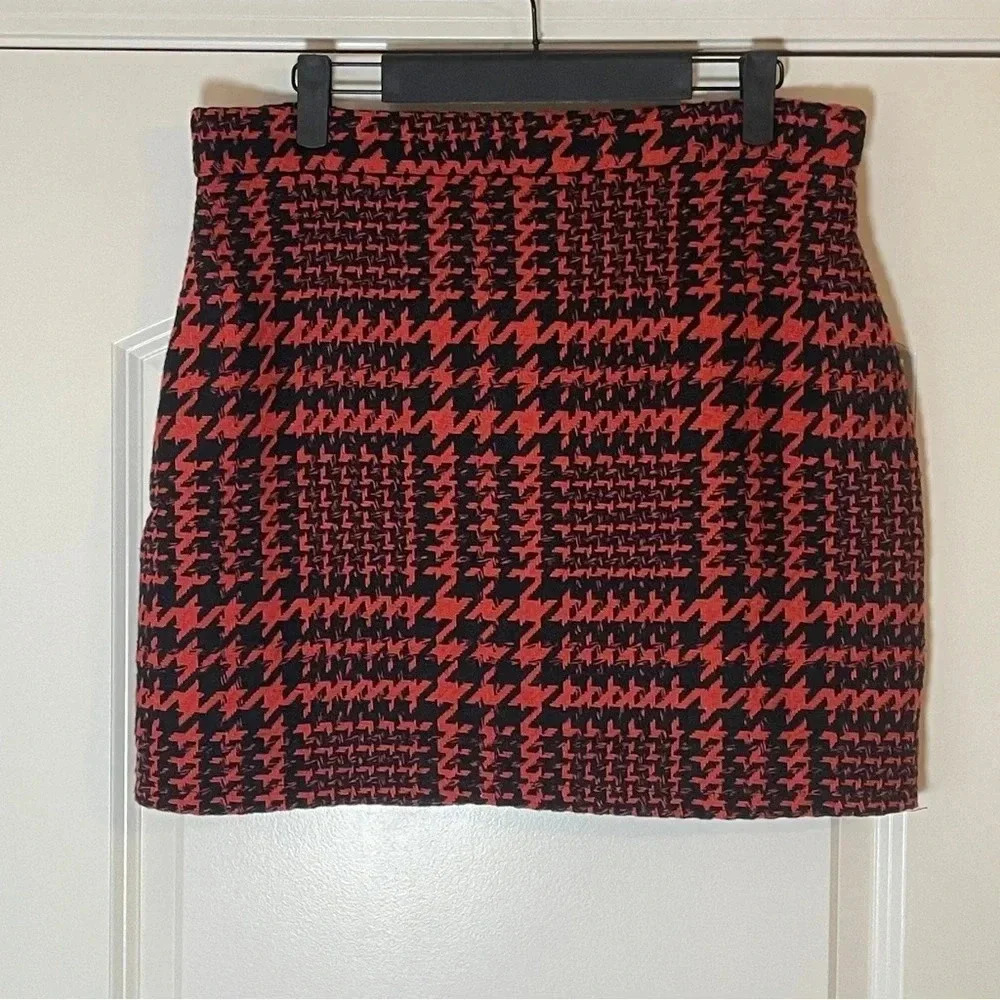 HYFVE Red and Black Houndstooth Mini Skirt